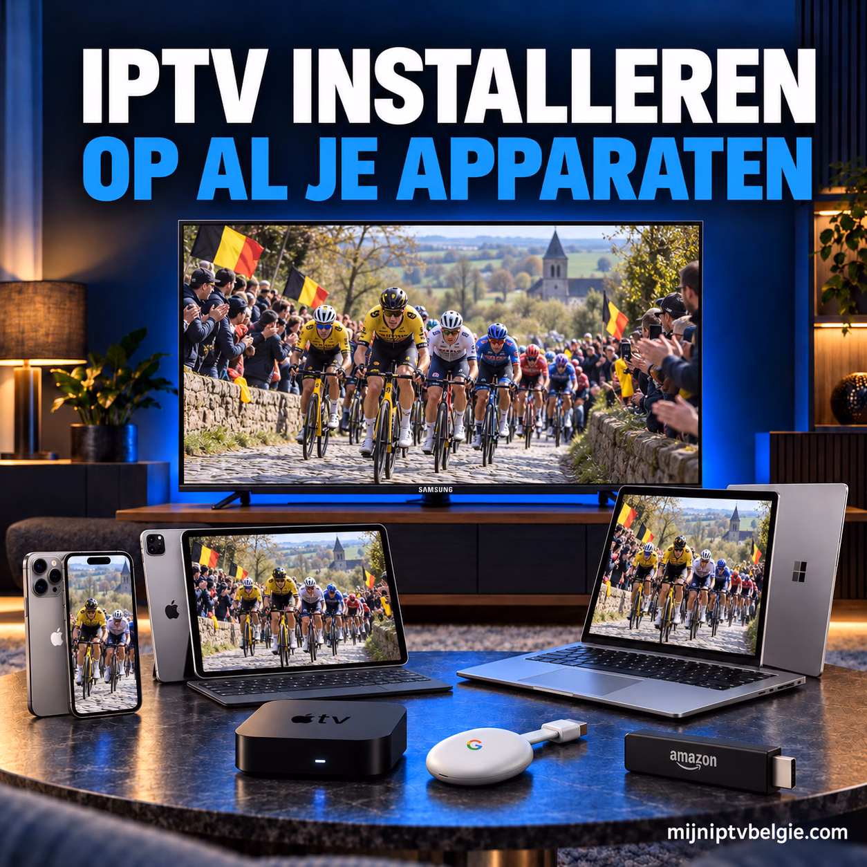 IPTV installeren op Samsung TV, iPhone, iPad, laptop, Apple TV, Chromecast en Fire TV Stick met Belgisch wielrennen